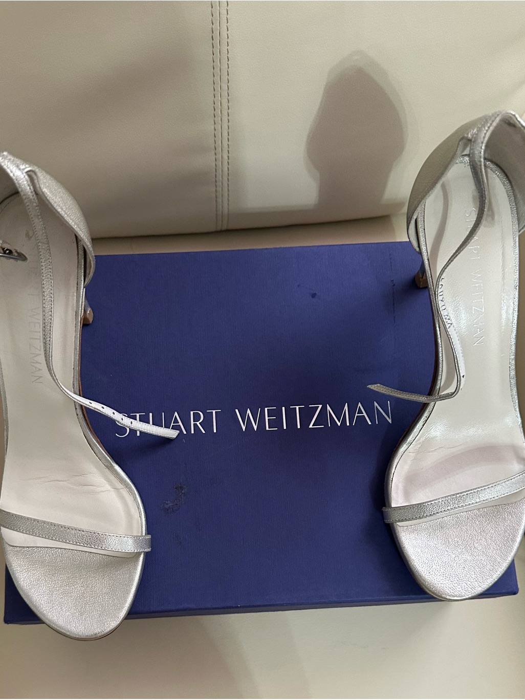 Stuart Weitzman Silver Strappy Open-Toe Stiletto Sandals